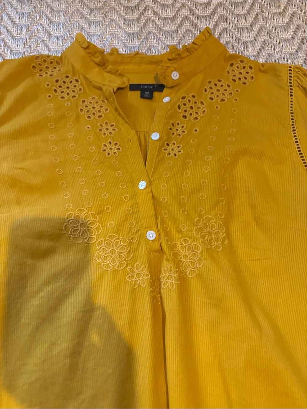 J Crew Women’s Mustard Yellow Eyelet Blouse - Lightweight Long Sleeve